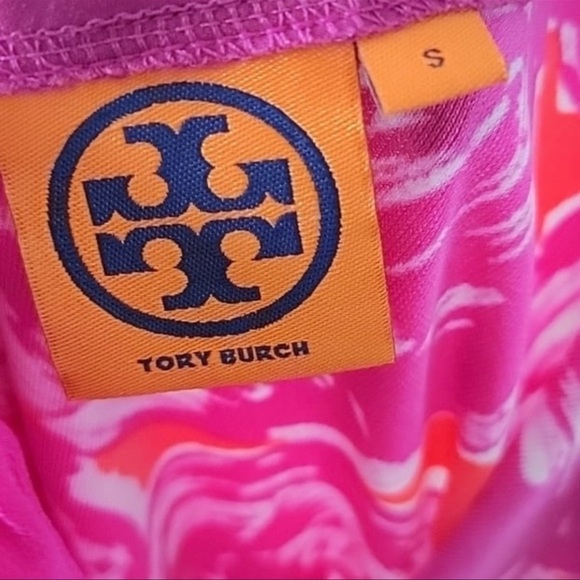 Tory Burch Abstract Print Habanero Pepper Magenta Monica Silk Tie Neck Dress S - Picture 5 of 6